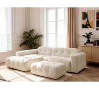Canapé d'angle fixe LAURA tissu chiné avec grand pouf beige angle gauche BOBOCHIC 3 places Angle gauche Beige