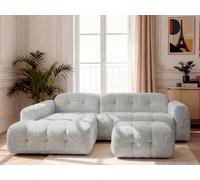 Canapé d'angle fixe LAURA tissu chiné avec petit pouf gris clair angle gauche BOBOCHIC 3 places Angle gauche Gris clair