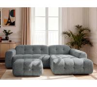 Canapé d'angle fixe LAURA tissu chiné avec petit pouf gris foncé angle droit BOBOCHIC 3 places Angle droit Gris foncé