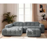 Canapé d'angle fixe LAURA tissu chiné avec petit pouf gris foncé angle gauche BOBOCHIC 3 places Angle gauche Gris foncé
