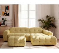 Canapé d'angle fixe LAURA tissu chiné avec petit pouf jaune angle droit BOBOCHIC 3 places Angle droit Jaune