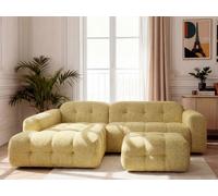 Canapé d'angle fixe LAURA tissu chiné avec petit pouf jaune angle gauche BOBOCHIC 3 places Angle gauche Jaune