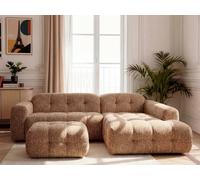 Canapé d'angle fixe LAURA tissu chiné avec petit pouf orange angle droit BOBOCHIC 3 places Angle droit Orange