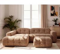 Canapé d'angle fixe LAURA tissu chiné avec petit pouf orange angle gauche BOBOCHIC 3 places Angle gauche Orange