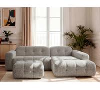 Canapé d'angle fixe LAURA tissu chiné avec petit pouf taupe angle droit BOBOCHIC 3 places Angle droit Taupe