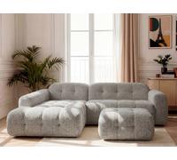 Canapé d'angle fixe LAURA tissu chiné avec petit pouf taupe angle gauche BOBOCHIC 3 places Angle gauche Taupe