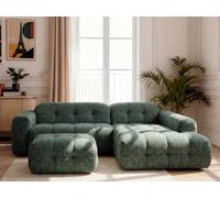 Canapé d'angle fixe LAURA tissu chiné avec petit pouf vert foncé angle droit BOBOCHIC 3 places Angle droit Vert foncé