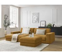 Canapé d'angle fixe LEONARD tissu texturé avec pouf jaune angle gauche BOBOCHIC 5 places Angle gauche Jaune