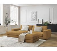 Canapé d'angle fixe LEONARD velours côtelé avec pouf jaune angle gauche BOBOCHIC 5 places Angle gauche Jaune