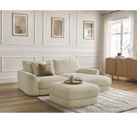 Canapé d'angle fixe LEONORE tissu bouclette avec pouf beige angle droit BOBOCHIC 3 places Angle droit Beige