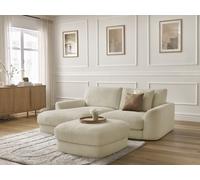 Canapé d'angle fixe LEONORE tissu bouclette avec pouf beige angle gauche BOBOCHIC 3 places Angle gauche Beige