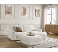 Canapé d'angle fixe LEONORE tissu bouclette avec pouf blanc angle droit BOBOCHIC 3 places Angle droit Blanc