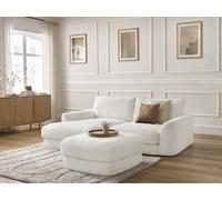 Canapé d'angle fixe LEONORE tissu bouclette avec pouf blanc angle gauche BOBOCHIC 3 places Angle gauche Blanc