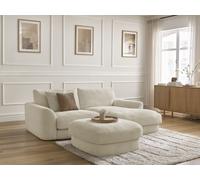 Canapé d'angle fixe LEONORE tissu texturé avec pouf beige angle droit BOBOCHIC 3 places Angle droit Beige