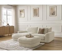 Canapé d'angle fixe LEONORE tissu texturé avec pouf beige angle gauche BOBOCHIC 3 places Angle gauche Beige