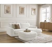 Canapé d'angle fixe LEONORE tissu texturé avec pouf blanc angle droit BOBOCHIC 3 places Angle droit Blanc