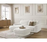 Canapé d'angle fixe LEONORE tissu texturé avec pouf blanc angle gauche BOBOCHIC 3 places Angle gauche Blanc