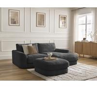 Canapé d'angle fixe LEONORE tissu texturé avec pouf noir angle droit BOBOCHIC 3 places Angle droit Noir