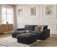 Canapé d'angle fixe LEONORE tissu texturé avec pouf noir angle gauche BOBOCHIC 3 places Angle gauche Noir