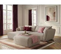 Canapé d'angle fixe LUIGI tissu lisse avec pouf beige angle gauche BOBOCHIC places Angle gauche Beige