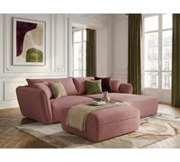 Canapé d'angle fixe LUIGI tissu lisse avec pouf rose angle droit BOBOCHIC places Angle droit Rose