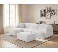 Canapé d'angle fixe modulable ANDA tissu chenille avec pouf blanc angle gauche BOBOCHIC 3 places Angle gauche Blanc