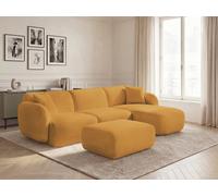 Canapé d'angle fixe modulable ANDA tissu chenille avec pouf jaune angle droit BOBOCHIC 3 places Angle droit Jaune