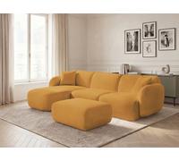 Canapé d'angle fixe modulable ANDA tissu chenille avec pouf jaune angle gauche BOBOCHIC 3 places Angle gauche Jaune