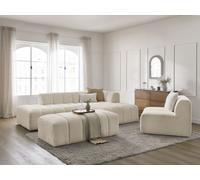 Canapé d'angle fixe modulable ANNECY tissu bouclette avec 1 chauffeuse 1 place et 1 pouf beige angle droit BOBOCHIC 5 places Angle droit Beige