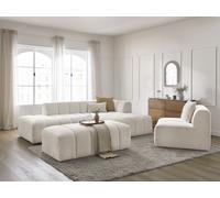 Canapé d'angle fixe modulable ANNECY tissu bouclette avec 1 chauffeuse 1 place et 1 pouf blanc angle droit BOBOCHIC 5 places Angle droit Blanc