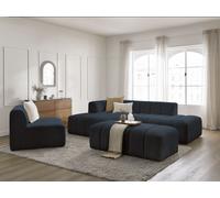 Canapé d'angle fixe modulable ANNECY tissu bouclette avec 1 chauffeuse 1 place et 1 pouf bleu foncé angle gauche BOBOCHIC 5 places Angle gauche Bleu foncé