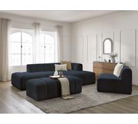 Canapé d'angle fixe modulable ANNECY tissu bouclette avec 1 chauffeuse 1 place et 1 pouf bleu foncé angle droit BOBOCHIC 5 places Angle droit Bleu foncé