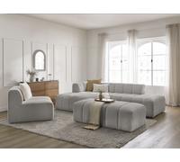 Canapé d'angle fixe modulable ANNECY tissu bouclette avec 1 chauffeuse 1 place et 1 pouf gris clair angle gauche BOBOCHIC 5 places Angle gauche Gris clair