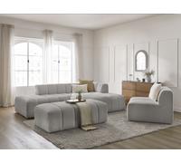 Canapé d'angle fixe modulable ANNECY tissu bouclette avec 1 chauffeuse 1 place et 1 pouf gris clair angle droit BOBOCHIC 5 places Angle droit Gris clair