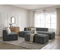 Canapé d'angle fixe modulable ANNECY tissu bouclette avec 1 chauffeuse 1 place et 1 pouf gris foncé angle gauche BOBOCHIC 5 places Angle gauche Gris foncé