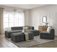 Canapé d'angle fixe modulable ANNECY tissu bouclette avec 1 chauffeuse 1 place et 1 pouf gris foncé angle droit BOBOCHIC 5 places Angle droit Gris foncé