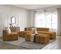 Canapé d'angle fixe modulable ANNECY tissu bouclette avec 1 chauffeuse 1 place et 1 pouf jaune angle gauche BOBOCHIC 5 places Angle gauche Jaune