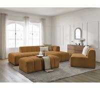 Canapé d'angle fixe modulable ANNECY tissu bouclette avec 1 chauffeuse 1 place et 1 pouf jaune angle droit BOBOCHIC 5 places Angle droit Jaune