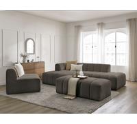 Canapé d'angle fixe modulable ANNECY tissu bouclette avec 1 chauffeuse 1 place et 1 pouf marron angle gauche BOBOCHIC 5 places Angle gauche Marron