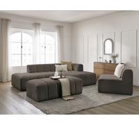 Canapé d'angle fixe modulable ANNECY tissu bouclette avec 1 chauffeuse 1 place et 1 pouf marron angle droit BOBOCHIC 5 places Angle droit Marron