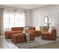 Canapé d'angle fixe modulable ANNECY tissu bouclette avec 1 chauffeuse 1 place et 1 pouf orange angle droit BOBOCHIC 5 places Angle droit Orange