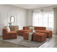Canapé d'angle fixe modulable ANNECY tissu bouclette avec 1 chauffeuse 1 place et 1 pouf orange angle gauche BOBOCHIC 5 places Angle gauche Orange