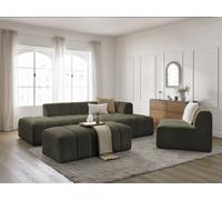 Canapé d'angle fixe modulable ANNECY tissu bouclette avec 1 chauffeuse 1 place et 1 pouf vert angle droit BOBOCHIC 5 places Angle droit Vert