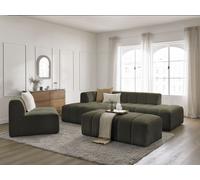 Canapé d'angle fixe modulable ANNECY tissu bouclette avec 1 chauffeuse 1 place et 1 pouf vert angle gauche BOBOCHIC 5 places Angle gauche Vert