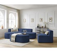 Canapé d'angle fixe modulable ROUSSEAU tissu texturé avec 1 chauffeuse et 1 pouf bleu foncé angle gauche BOBOCHIC 6 places Angle gauche Bleu foncé