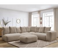 Canapé d'angle fixe modulable VOLTAIRE avec 2 chauffeuses 2 places, 1 angle et 1 chauffeuse 1 place tissu taupe angle droit BOBOCHIC 6 places Angle droit Taupe