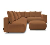 Canapé d'angle fixe modulable VOLTAIRE avec 2 chauffeuses 2 places, 1 angle et 1 chauffeuse 1 place tissu orange angle droit BOBOCHIC 6 places Angle droit Orange