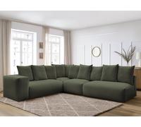 Canapé d'angle fixe modulable VOLTAIRE avec 2 chauffeuses 2 places, 1 angle et 1 chauffeuse 1 place tissu vert angle gauche BOBOCHIC 6 places Angle gauche Vert