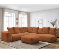 Canapé d'angle fixe modulable VOLTAIRE avec 2 chauffeuses 2 places, 1 angle et 1 chauffeuse 1 place tissu orange angle gauche BOBOCHIC 6 places Angle gauche Orange