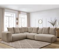 Canapé d'angle fixe modulable VOLTAIRE avec 2 chauffeuses 2 places, 1 angle et 1 chauffeuse 1 place tissu taupe angle gauche BOBOCHIC 6 places Angle gauche Taupe